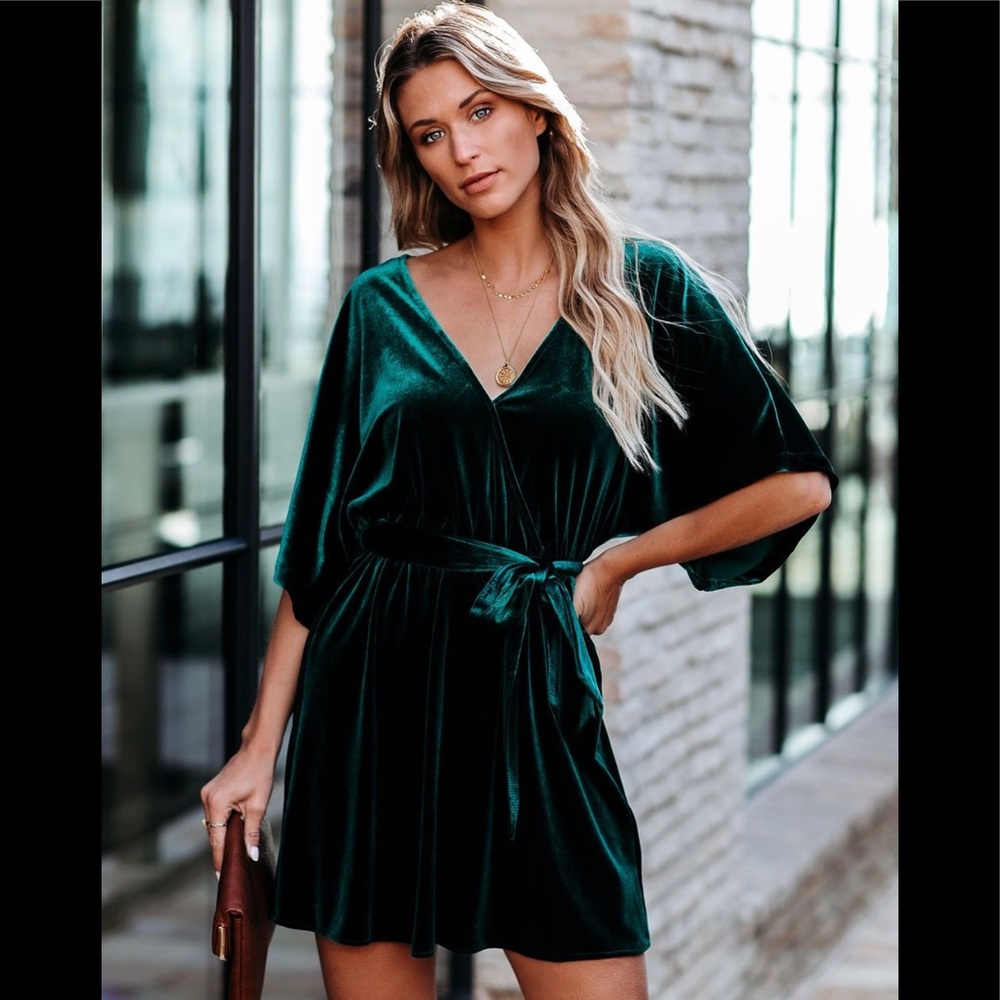 Vici Green, Velvet, Mini Kimono Dress, Size M